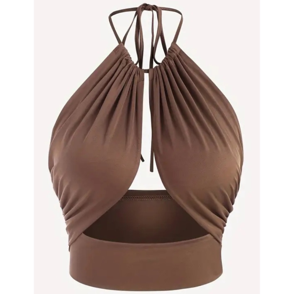 BNWT Isabelle LaRue Brown Cutout Halter Crop Top